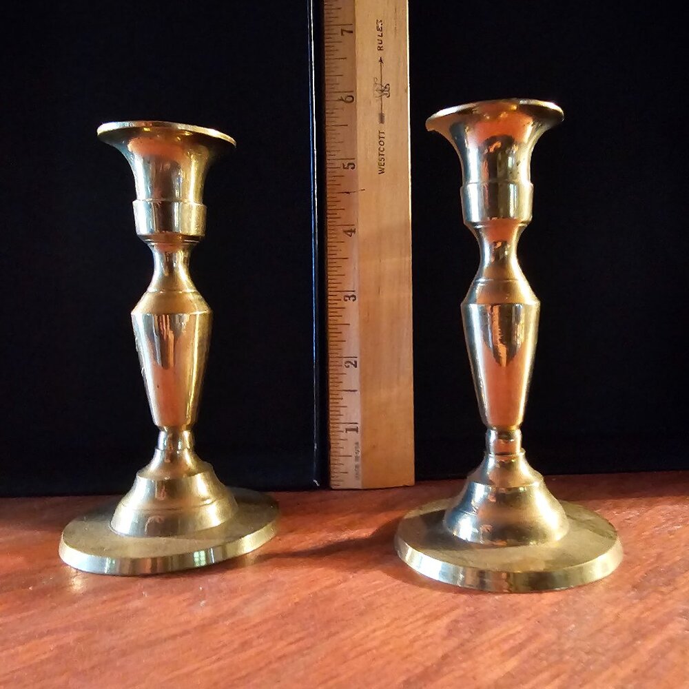TWO Short Brass Candlesticks